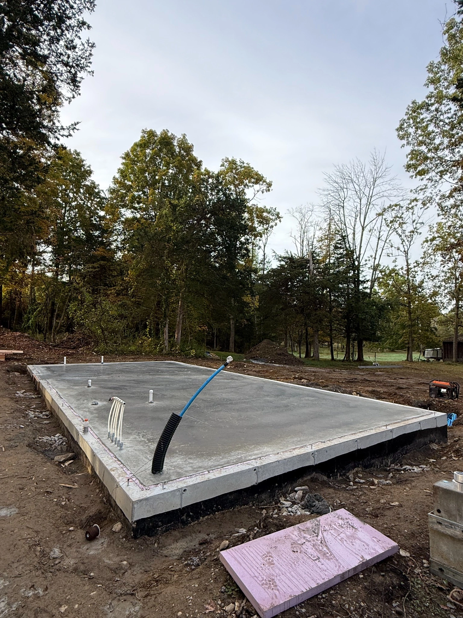 Rigid foam insulation installed for concrete slab foundation